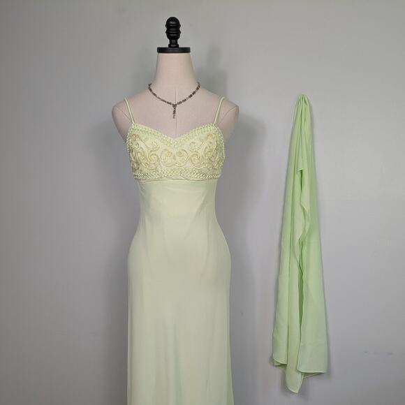 Vintage Morgan Co Prom Dress Maxi Gown 6 Green Fairy Princess 90s Y2K Glam - Picture 3 of 15